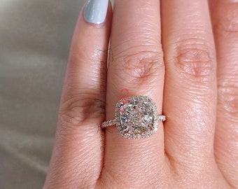 Einzigartiger Vintage-Verlobungsring im Kissenschliff, Rosegold Halo Diamant Ring, echtes Brautpaar Ring Jahrestagsgeschenk für Frauen.