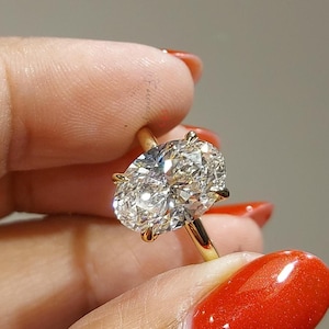 Oval Diamond Engagement ring 14K Yellow Gold Ring, 3.5 Carat Oval D VVS2 Solitaire Ring, Certified Lab Grown Diamond Promise Ring.