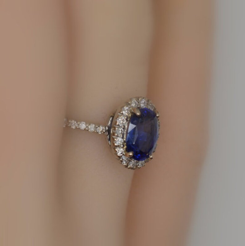 Princess Diana Natural Certified Blue Sapphire Engagement Ring, Oval cut 14k yellow gold diamond ring, 2 Ct Blue sapphire ring. image 6