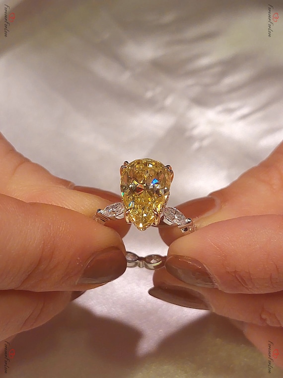 6 Ct Pear Canary Yellow Moissanite Engagement Ring Marquise Diamond Band Two Tone Designer Ring Claw Prongs Anniversary Gift Ring for Her. Etsy Canada
