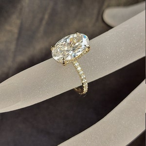 6 CT Moissanite Engagement Ring in Hidden Halo, 14*9mm Elongated Crushed Ice Oval Cut Ring, Modern Oval Diamond Ring, 14k Solid Yellow Gold