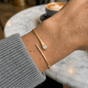Emerald Cut Diamond Bangle Bracelet, 1.2ct E/VVS2 Lab Created Diamond, 14K Yellow Gold Bracelet, Eco Friendly Diamond, Anniversary Gift