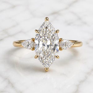 Unique hand made Vintage Rose Gold Marquise Diamond Ring, Lab Grown Diamond Ring, IGI CERTIFIED, ,Custom Engagement Ring, Promise Ring