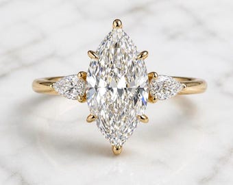 Unique hand made Vintage Rose Gold Marquise Diamond Ring, Lab Grown Diamond Ring, IGI CERTIFIED, ,Custom Engagement Ring, Promise Ring