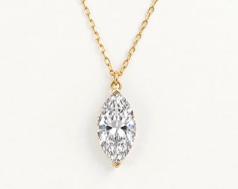 0.4ct Marquise Lab Diamond Necklace, 14k Solid Gold, Dainty Minimalist Pendant, Marquise  Women's Necklace, Special Gift For Her.