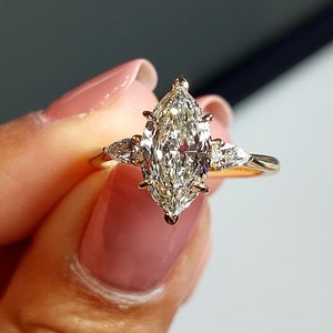 1.5 Ct Marquise Diamond Vintage Ring, F, VS1 Lab Grown Diamond Ring, IGI CERTIFIED, Yellow gold Custom made ring, Unique Engagement Ring.