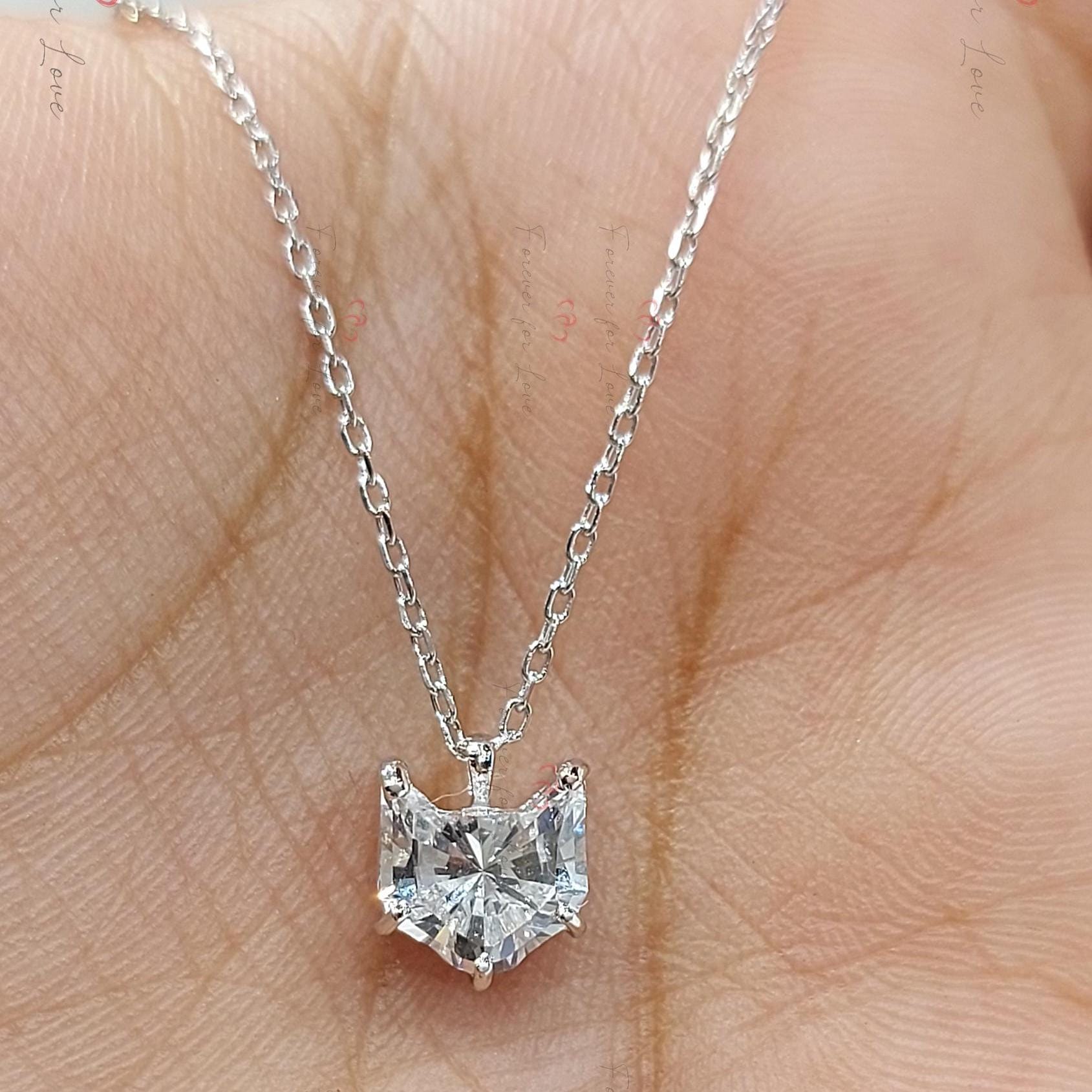 Collier Pendentif Chat En Diamants - Or Blanc 18 Carats - Occasion - Sans Marque