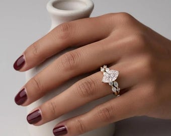 4 carat E,VVS2 IGI Certified Unique Marquise Cut Lab Diamond Engagement Ring & Diamond Matching Band, 14k White Gold Ring Set