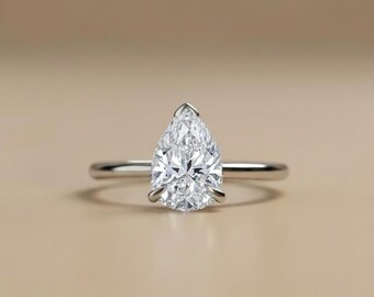 2 Carat Pear Diamond Engagement Ring/ Lab Grown E, VVS2 Diamond Ring/Platinum Solitaire Pear Diamond Engagement Ring/ Ethical Proposal Ring.