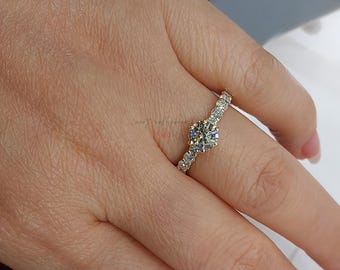 0,93 karaat gecertificeerde natuurlijke diamanten verlovingsring, massief gouden bruidsring 18 kt geelgouden voorstelring voor haar jubileumcadeau voor haar.