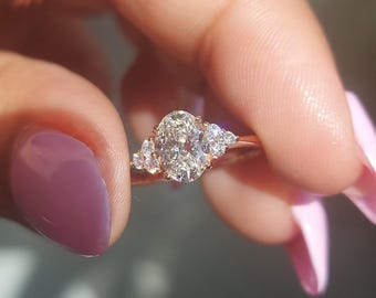 1.5CT Oval Lab Created Engagement Ring E, VVS2 Oval Cut Diamond Ring in 14K/18K, Anniversary Ring, Unique Promise ring, Gift for Her