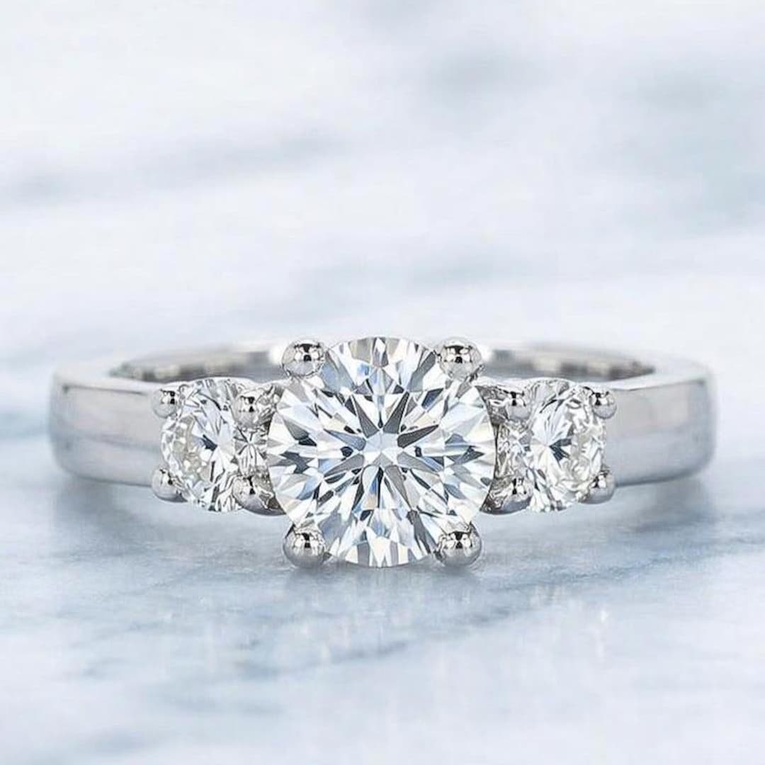 Three Stone Round Engagement Rings All Lab Grown Diamond Ring Round ...