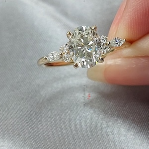 Oval Moissanite engagement ring unique vintage Cluster rose gold engagement ring women Marquise diamond Bridal wedding art deco Anniversary