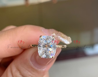 Cushion Cut Moissanite Engagement Ring, Hidden Halo Engagement Ring, Cushion Cut Solitaire, Solid Gold Cushion Cut, Solitaire Proposal Ring.