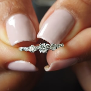 14K Floating Diamond Ring Petite Distance Diamond Band Elegant - Etsy