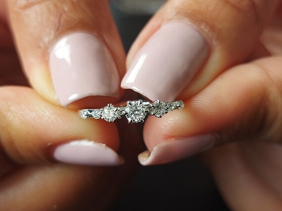 14K Floating Diamond Ring Petite Distance Diamond Band Elegant