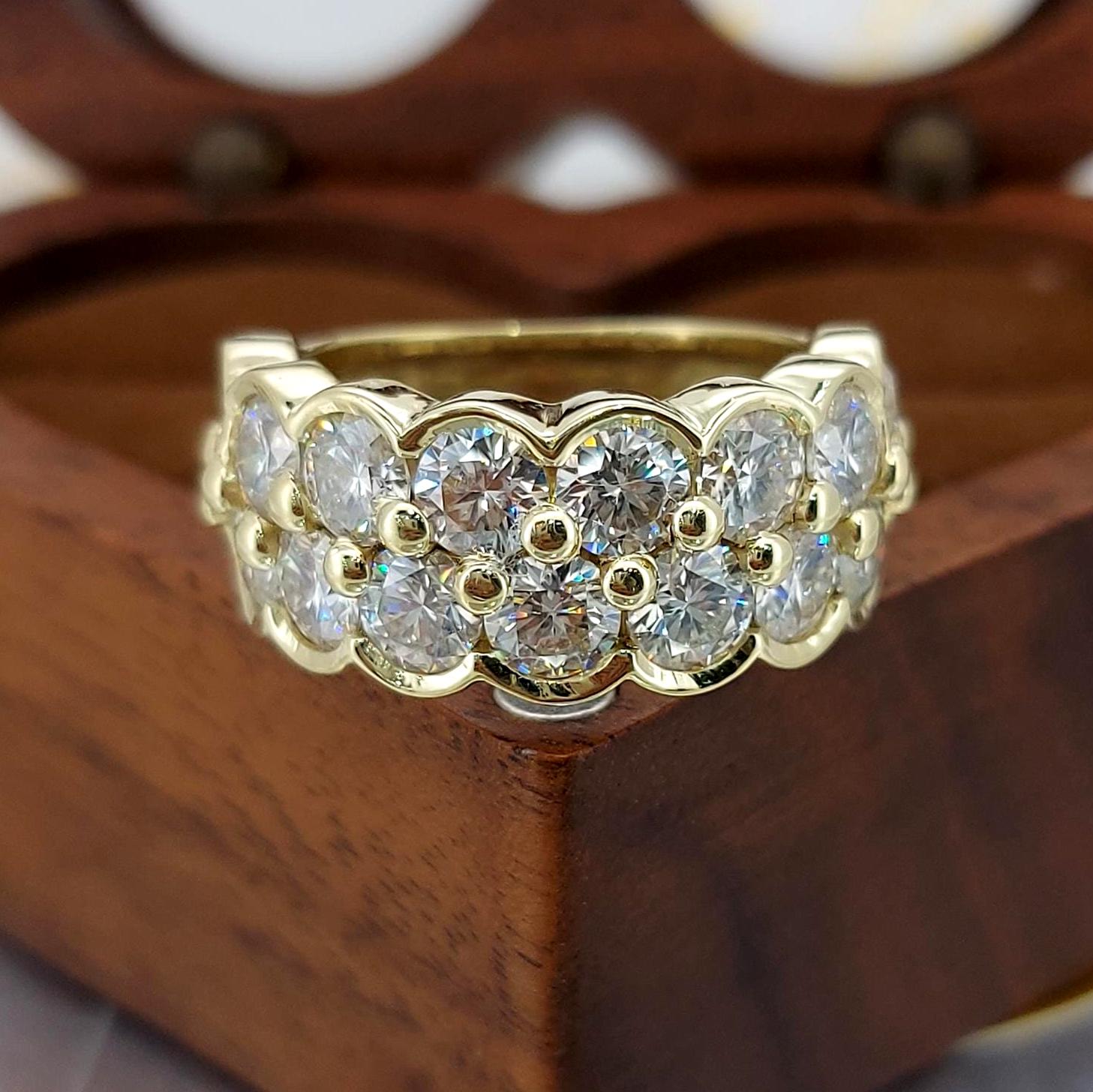 14k Solid Gold Half Eternity Round Cut Lab Grown Diamond Wedding Band ...