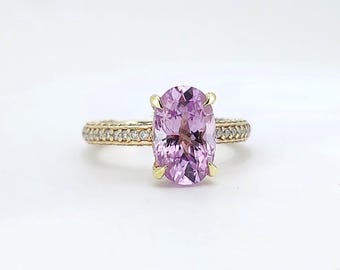 Blake Lively ring Natural Certified Pink Sapphire Engagement Ring oval cut 14k rose gold diamond ring 3.45Ct Pink sapphire ring