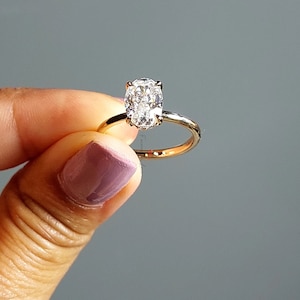 Oval Cut Moissanite Engagement Ring, 2ct Crushed ice Oval 9.5*6.5 engagement ring, diamond hidden halo ring, Solid Gold Bridal Proposal Ring