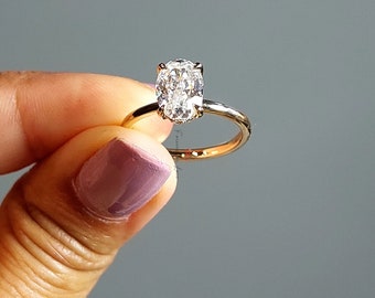 Oval Moissanite Hidden Halo 14K Gold Engagement Ring
