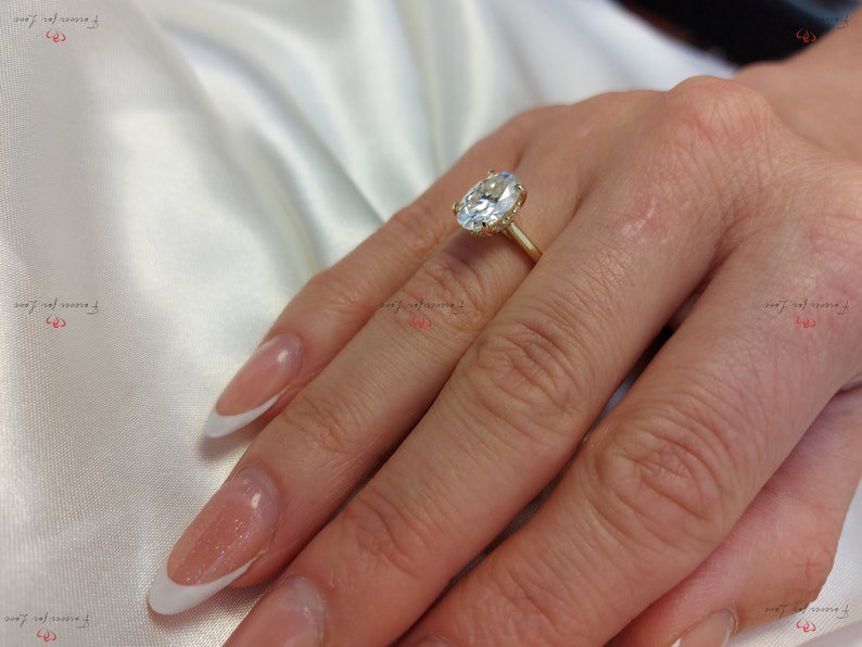 Anillo de compromiso con halo oculto de moissanita ovalada, anillo de diamantes certificado ovalado de 2 ct/ 97 mm, anillo de forma ovalada, anillo de diamantes ovalado. Anillo de promesa de halo imagen 3
