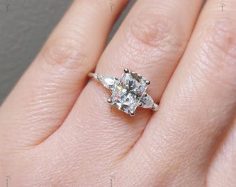 Anel de noivado vintage de moissanita com corte radiante, anel de noivado com corte radiante, presente de aniversário, anel de promessa com corte radiante, anel de diamante para ela.