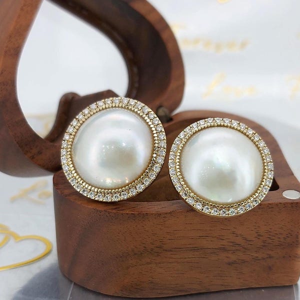 Unika Mabe pärlörhängen, pärlörhängen, pärlörhängen med diamanter, vardagsörhängen, brudsmycken, present till henne