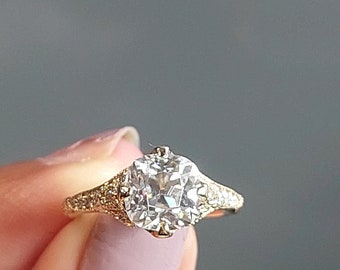 Unique Vintage Old Mine Cut Cushion Cut Moissanite Engagement Ring Art Deco OMC Solitaire Solid Gold Solitaire Proposal Anniversary Ring.