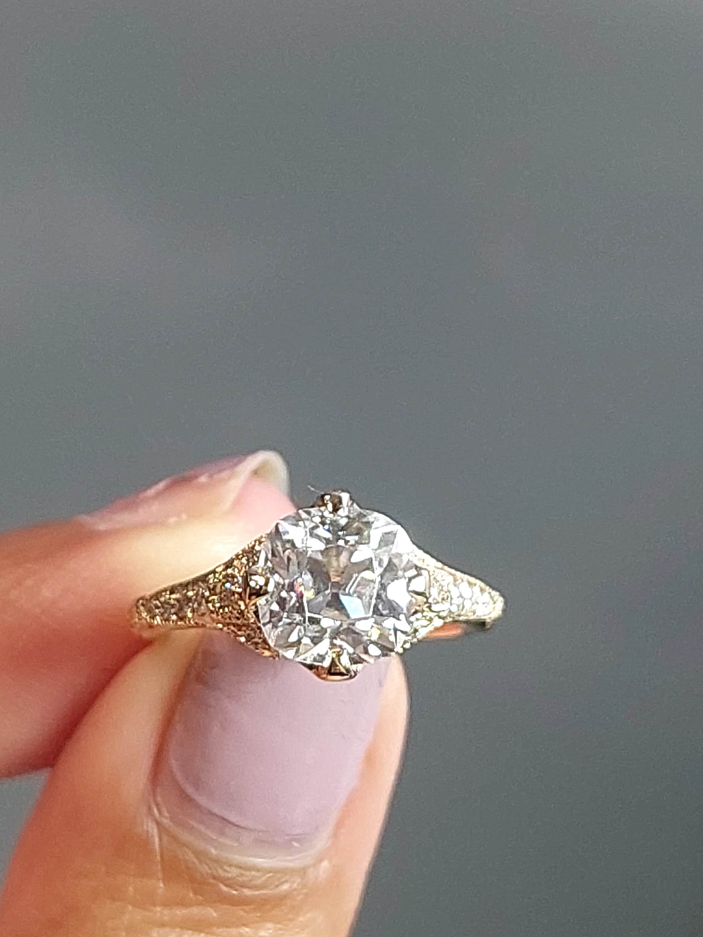 Unique Vintage Old Mine Cut Cushion Cut Moissanite Engagement Ring Art Deco OMC Solitaire Solid Gold Solitaire Proposal Anniversary Ring.