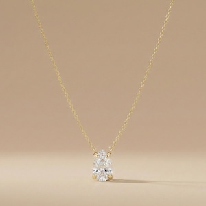 1ct Pear Shape Lab Diamond Necklace, Solitaire Diamond Necklace, Solid Gold Jewelry, Lab Grown Diamond, Classic Wedding Pendant,Gift for Her
