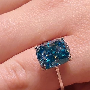 5 CT Blue Crushed Ice Cushion Moissanite Ring, 14K Solid Gold Promise Ring Proposal Solitaire Ring For Women Perfect Engagement Ring For Her