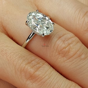 Oval Engagement Ring, 4Ct Crushed ice Oval 12*8mm Moissanite engagement ring, diamond hidden halo ring, Haley bieber Ring.