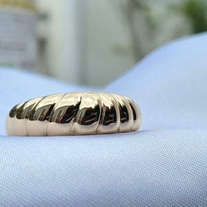 14k Solid Gold Dome Croissant Ring , Dome Ring, Chunky Gold Croissant Ring, Minimalist Dome Twisted Rope Wedding Statement Ring.