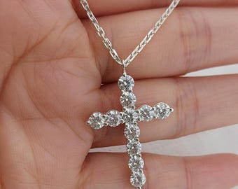 14k Solid Gold Moissanite Cross Necklace for Women, Moissanite Cross, Religious Jewelry, Christian Faith Pendant, Cross Gift for Women
