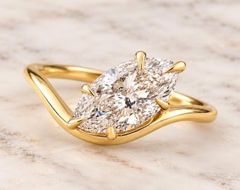 14k Marquise cut, E,VVS2, IGI Certified Lab Diamond,  Lab Created Diamond Engagement Ring, Anniversary bridal Wedding Gift For Her.