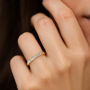 Custom Diamond Morse Code Ring Real Diamond Wedding Ring Baguette & Round Diamond Stacking Ring Everyday Wear Ring Mama Birthday Gift