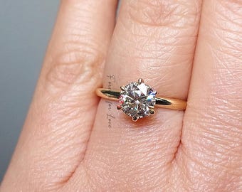 0,9 karaat gecertificeerde natuurlijke diamanten verlovingsring, massief gouden bruidsring 18 kt geelgouden voorstelring voor haar Jubileumcadeau voor haar.
