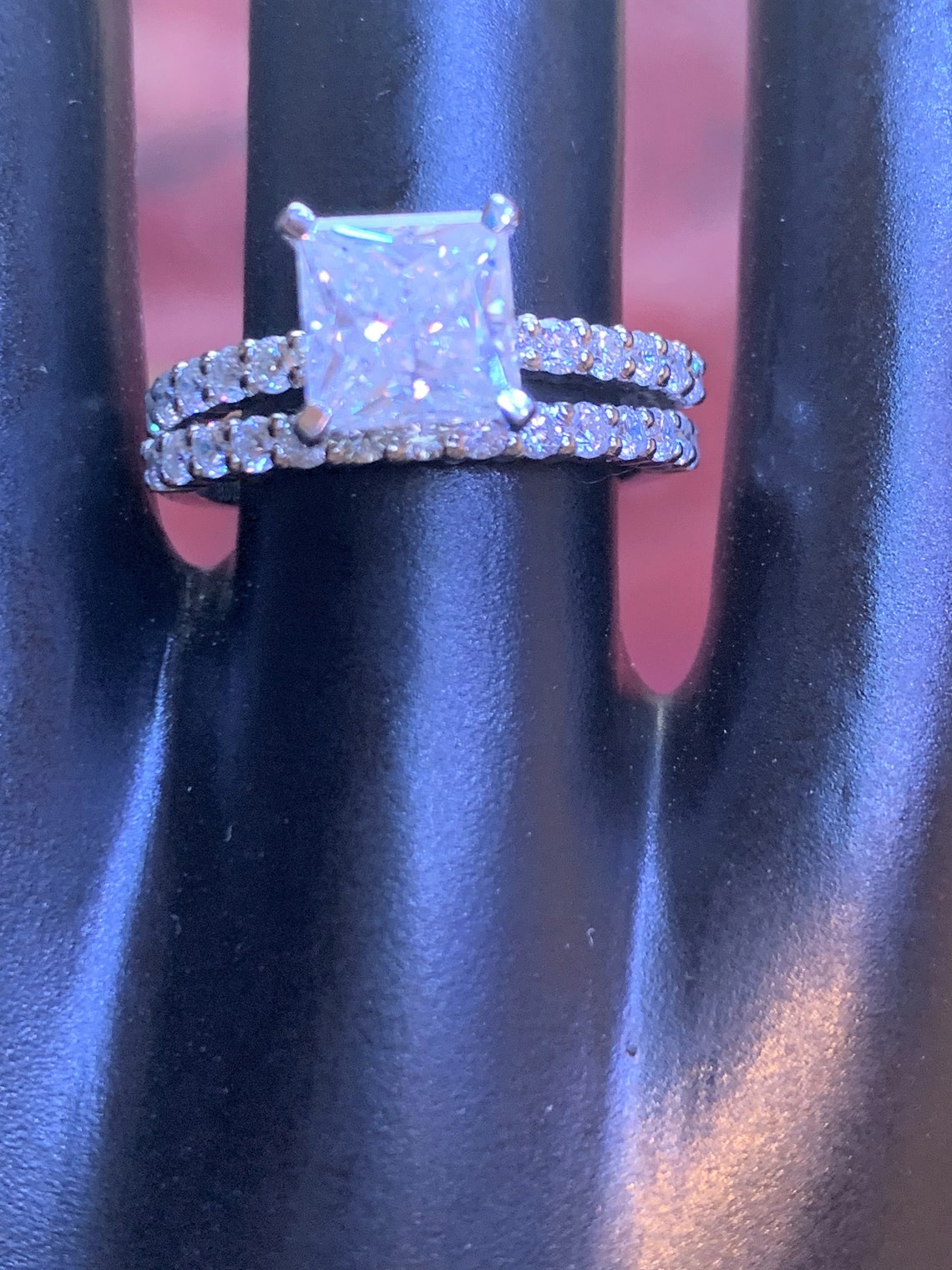 Princess Cut Bridal Set in Solid 14K White Gold Moissanite Etsy