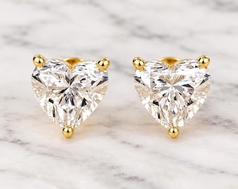 14k Heart Shaped Lab Diamond Stud Earrings, Prong Setting, Stud Earring, Unique design, Minimalist Anniversary Gift, Perfect Gift for Her.