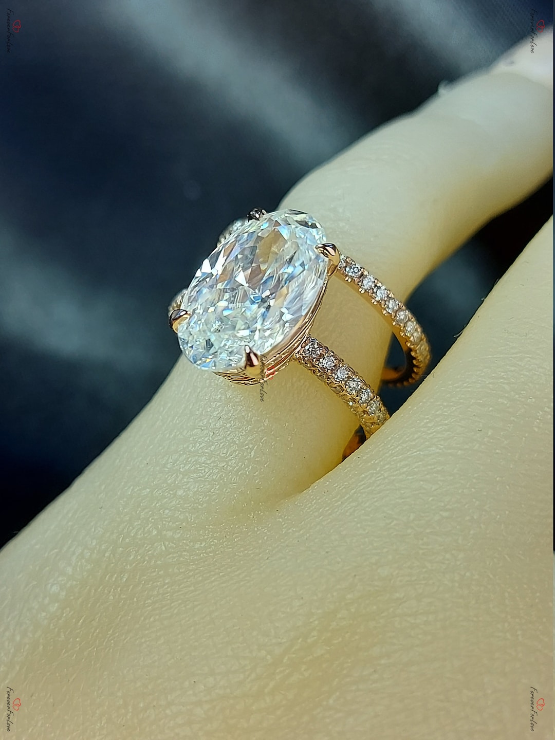Anillo Blake Lively Anillo de compromiso Moissanite Anillo de diamantes de  oro rosa de 14k de talla ovalada Conjunto nupcial Moissanite de 6,5 ..., image size:1080x1440