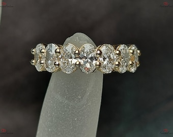 Oval Lab Grown Diamond Wedding Band, Anniversary Band for her, Seven stone Half Eternity Band, Oval Stackable Matching Band Gift for her.