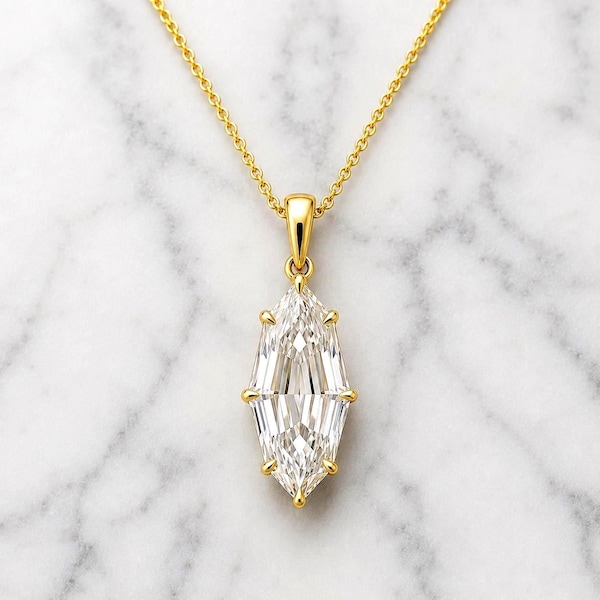 1.6ct E/VVS2 Marquise Step Cut Diamond Pendant with Chain, 14k Solid Gold, Lab Grown Diamond, Perfect Anniversary gift for her