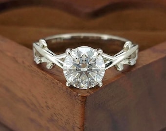 2.2 Carat E, VVS2 Clarity IGI Certified Round Stone, Nature inspired Round Cut Lab Diamond, Engagement Ring 14k White Gold, Gift for Her