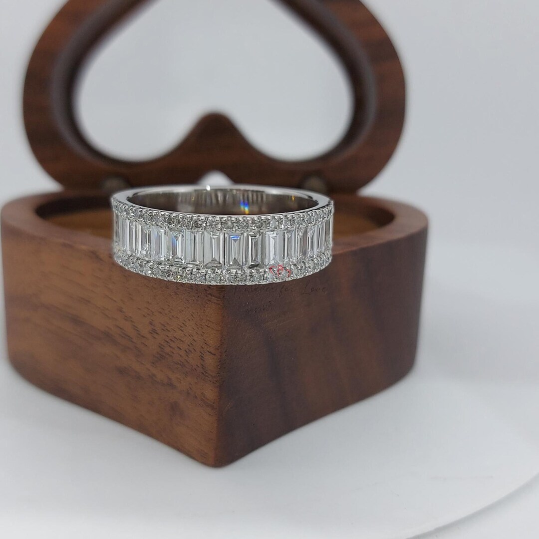 14k Gold Half Eternity Baguette Cut Lab Grown Diamond Wedding Band ...