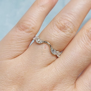 Diamond Marquise and Round cut Vintage Lab Wedding Band half eternity promise ring Rose Gold engagement band Women  anniversary band ring