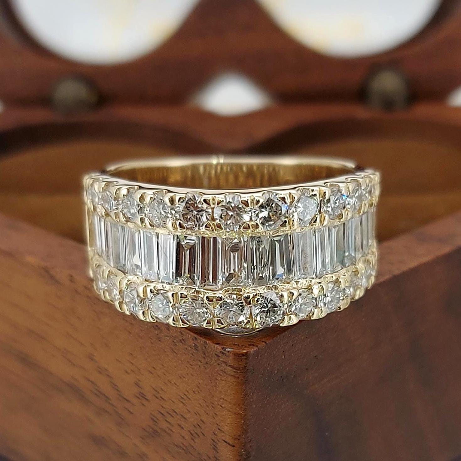 14k Gold Half Eternity Baguette Cut Lab Grown Diamond Wedding Band ...