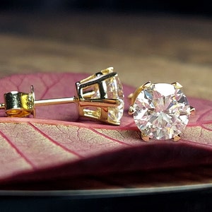 4 CTW Solid Gold Martini Set Moissanite Stud Earrings, Brilliant Round Cut D Color, Bridesmate earrings , Valentine's Day Gift for Her