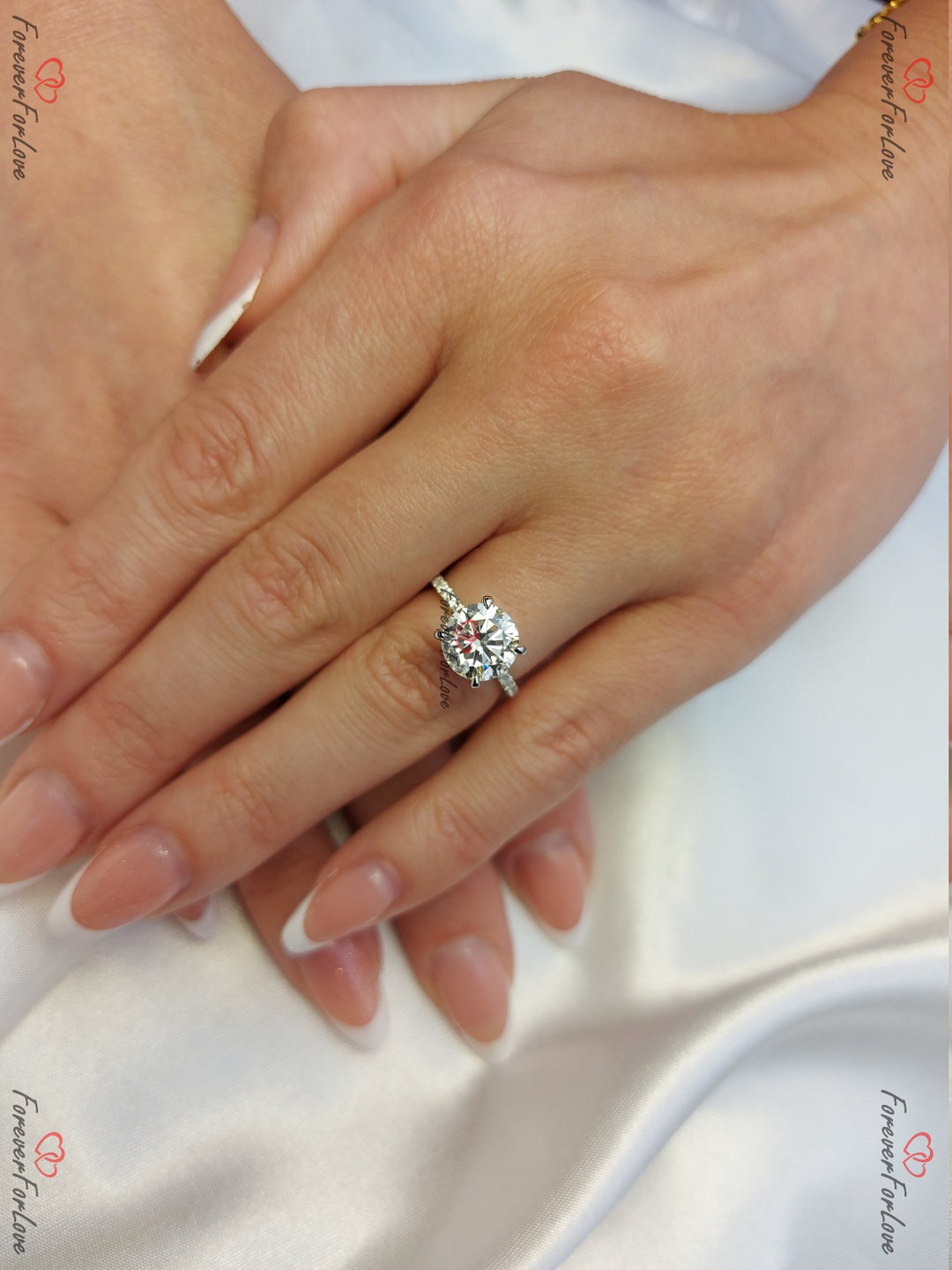 1.5 Ct Round Diamond Engagement Ring Pave Band 18K White Gold