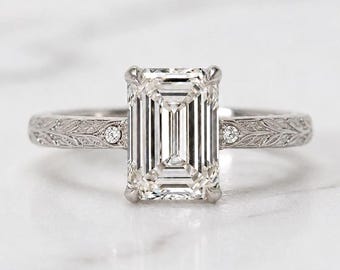 Emerald Cut Engagement Ring E, VVS2 IGI Certified Lab Grown Diamond Ring Art Deco Diamond Ring Unique Anniversary Ring for Women