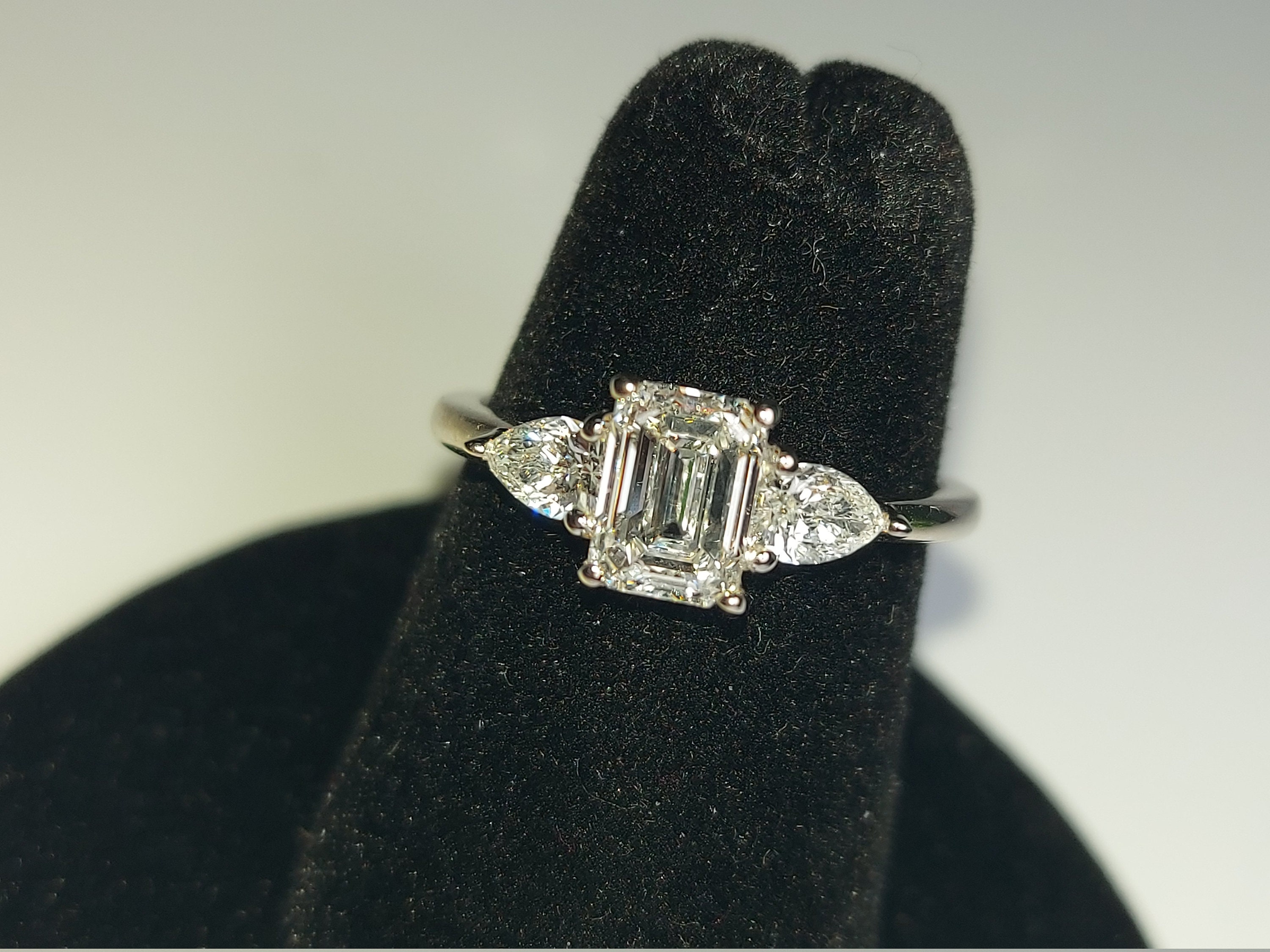 Emerald cut diamond Engagement Ring Pear side stones Etsy